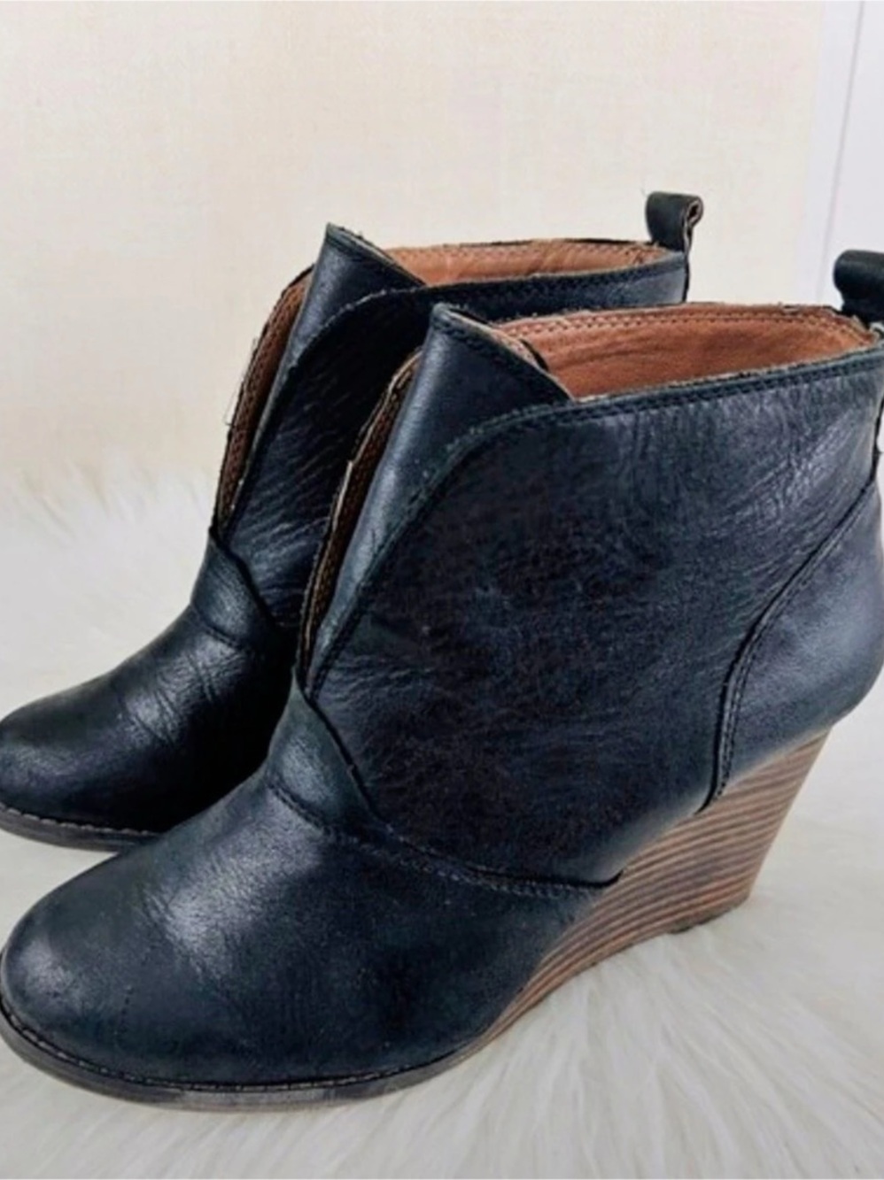 Lucky Brand Black Leather Wedge Booties